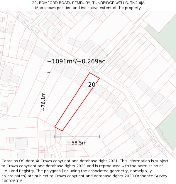 20, ROMFORD ROAD, PEMBURY, TUNBRIDGE WELLS, TN2 4JA: Plot and title map