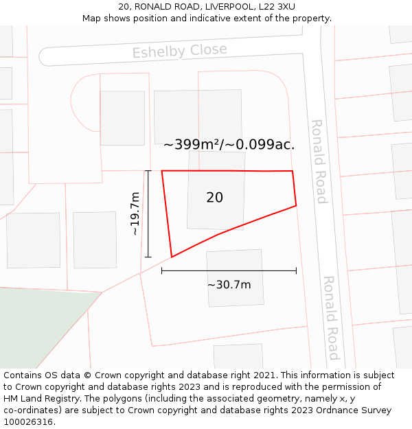 20, RONALD ROAD, LIVERPOOL, L22 3XU: Plot and title map