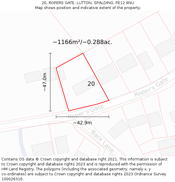 20, ROPERS GATE, LUTTON, SPALDING, PE12 9NU: Plot and title map