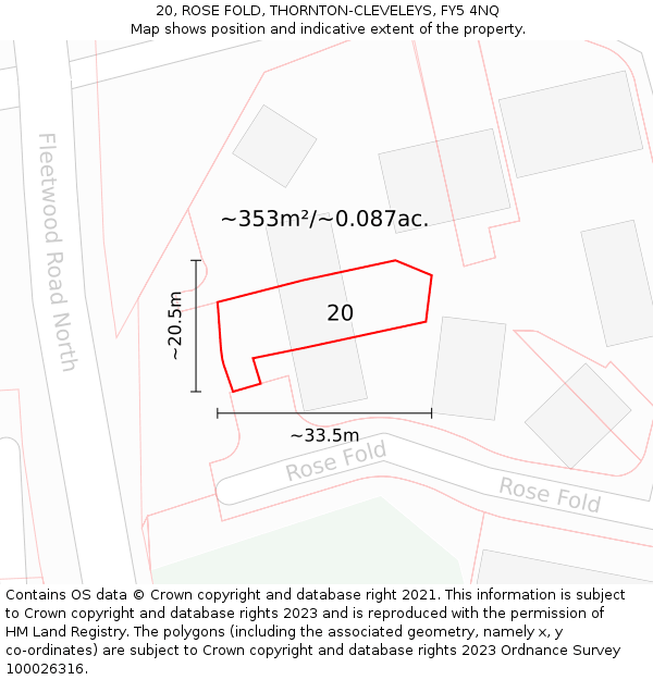 20, ROSE FOLD, THORNTON-CLEVELEYS, FY5 4NQ: Plot and title map