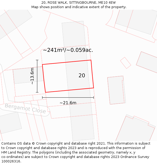 20, ROSE WALK, SITTINGBOURNE, ME10 4EW: Plot and title map