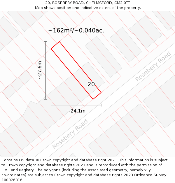 20, ROSEBERY ROAD, CHELMSFORD, CM2 0TT: Plot and title map