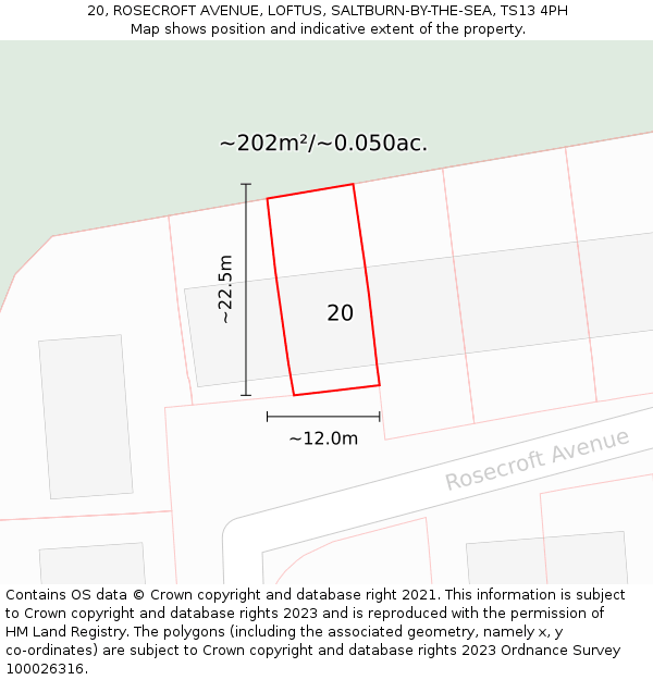 20, ROSECROFT AVENUE, LOFTUS, SALTBURN-BY-THE-SEA, TS13 4PH: Plot and title map