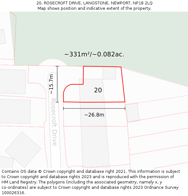 20, ROSECROFT DRIVE, LANGSTONE, NEWPORT, NP18 2LQ: Plot and title map