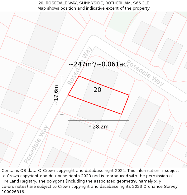 20, ROSEDALE WAY, SUNNYSIDE, ROTHERHAM, S66 3LE: Plot and title map