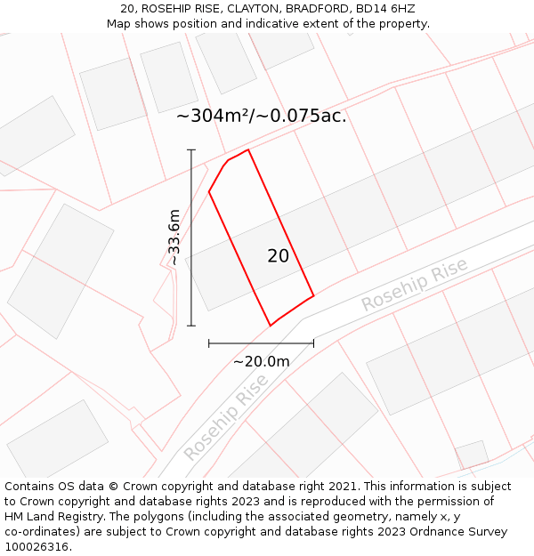 20, ROSEHIP RISE, CLAYTON, BRADFORD, BD14 6HZ: Plot and title map
