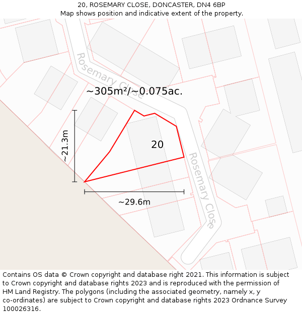 20, ROSEMARY CLOSE, DONCASTER, DN4 6BP: Plot and title map