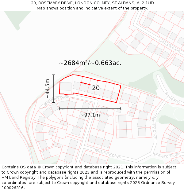 20, ROSEMARY DRIVE, LONDON COLNEY, ST ALBANS, AL2 1UD: Plot and title map