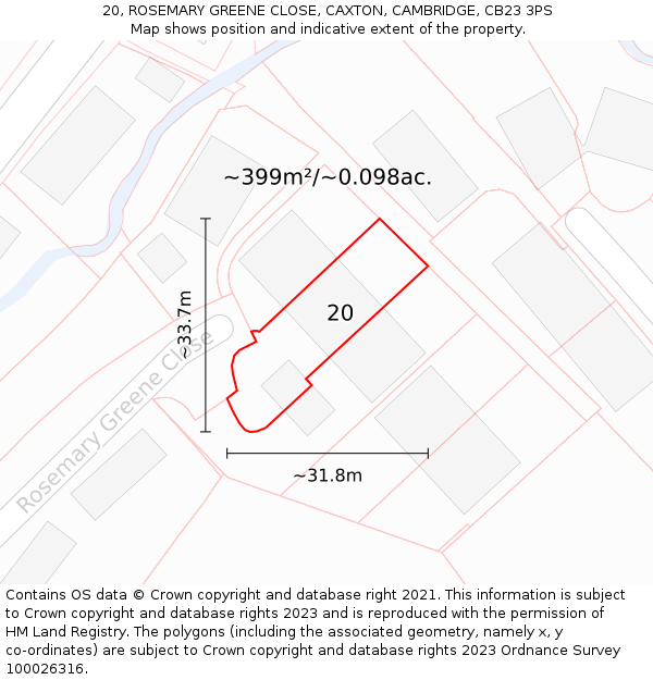 20, ROSEMARY GREENE CLOSE, CAXTON, CAMBRIDGE, CB23 3PS: Plot and title map