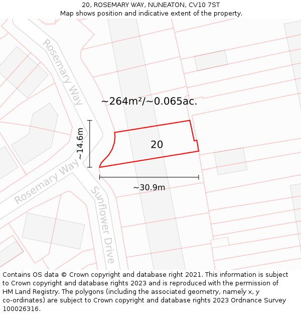 20, ROSEMARY WAY, NUNEATON, CV10 7ST: Plot and title map