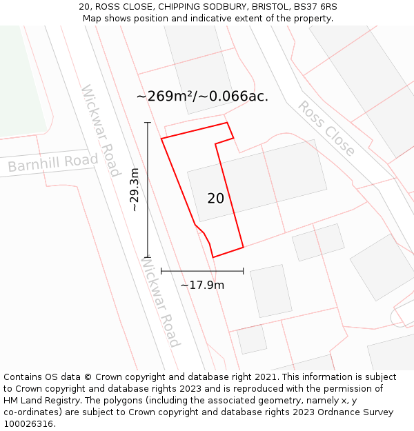 20, ROSS CLOSE, CHIPPING SODBURY, BRISTOL, BS37 6RS: Plot and title map