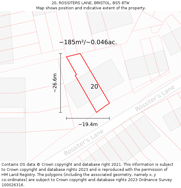 20, ROSSITERS LANE, BRISTOL, BS5 8TW: Plot and title map