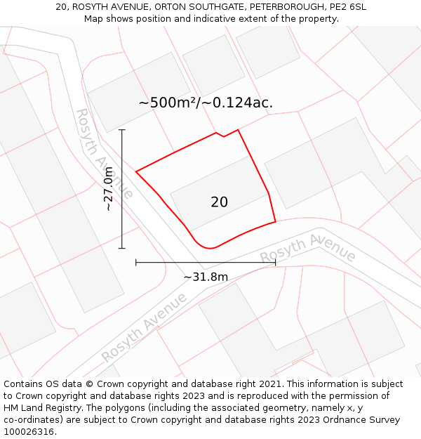 20, ROSYTH AVENUE, ORTON SOUTHGATE, PETERBOROUGH, PE2 6SL: Plot and title map