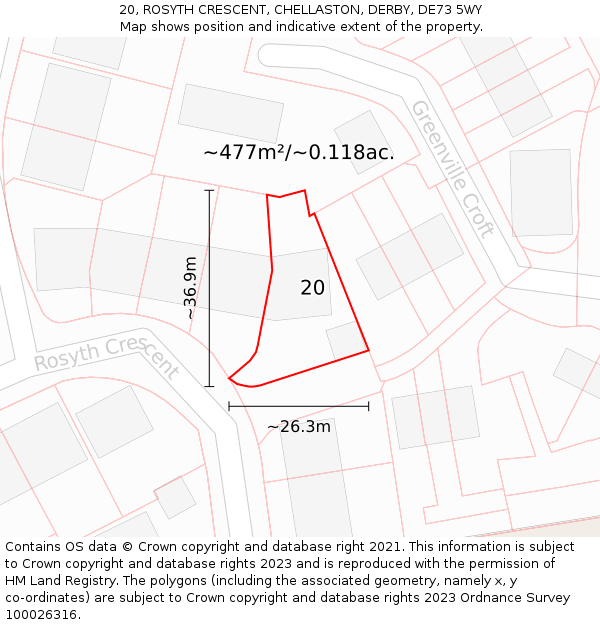20, ROSYTH CRESCENT, CHELLASTON, DERBY, DE73 5WY: Plot and title map