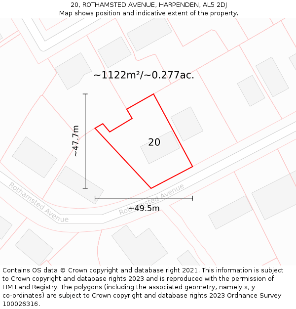 20, ROTHAMSTED AVENUE, HARPENDEN, AL5 2DJ: Plot and title map