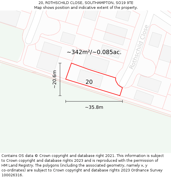 20, ROTHSCHILD CLOSE, SOUTHAMPTON, SO19 9TE: Plot and title map
