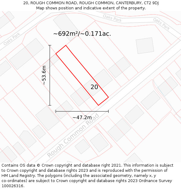 20, ROUGH COMMON ROAD, ROUGH COMMON, CANTERBURY, CT2 9DJ: Plot and title map