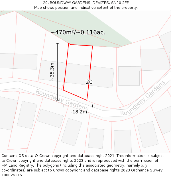 20, ROUNDWAY GARDENS, DEVIZES, SN10 2EF: Plot and title map