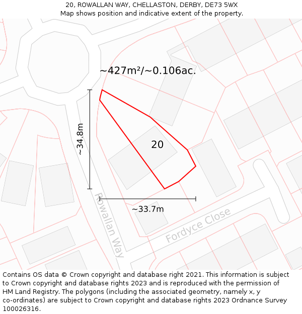 20, ROWALLAN WAY, CHELLASTON, DERBY, DE73 5WX: Plot and title map