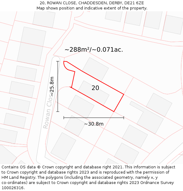 20, ROWAN CLOSE, CHADDESDEN, DERBY, DE21 6ZE: Plot and title map