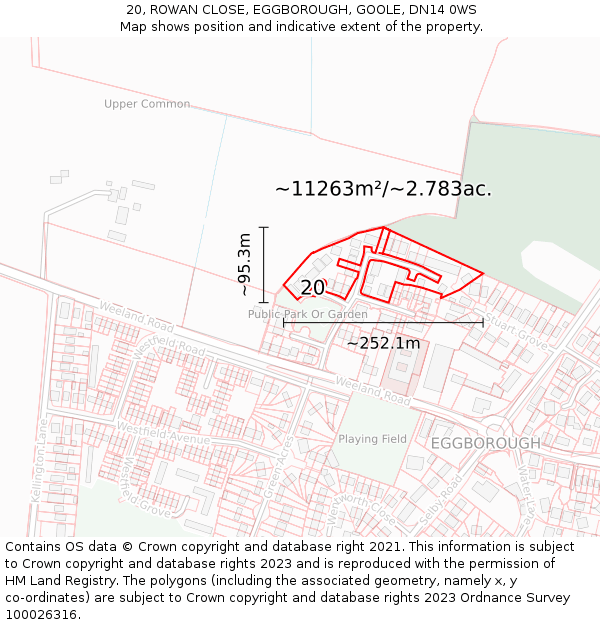 20, ROWAN CLOSE, EGGBOROUGH, GOOLE, DN14 0WS: Plot and title map