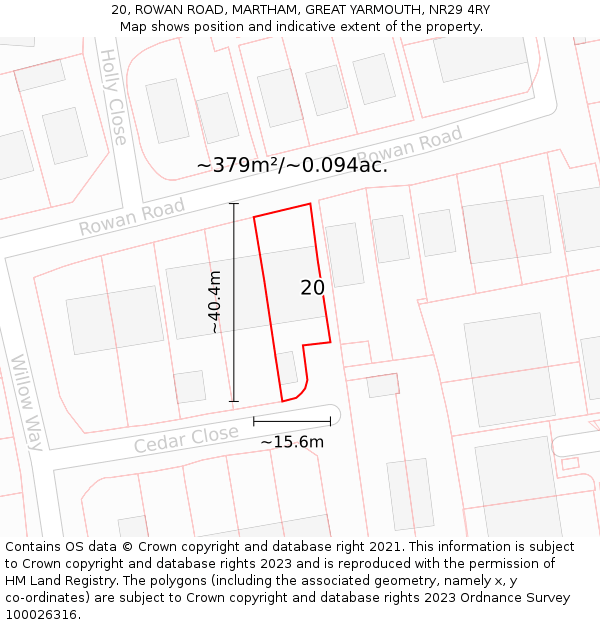 20, ROWAN ROAD, MARTHAM, GREAT YARMOUTH, NR29 4RY: Plot and title map