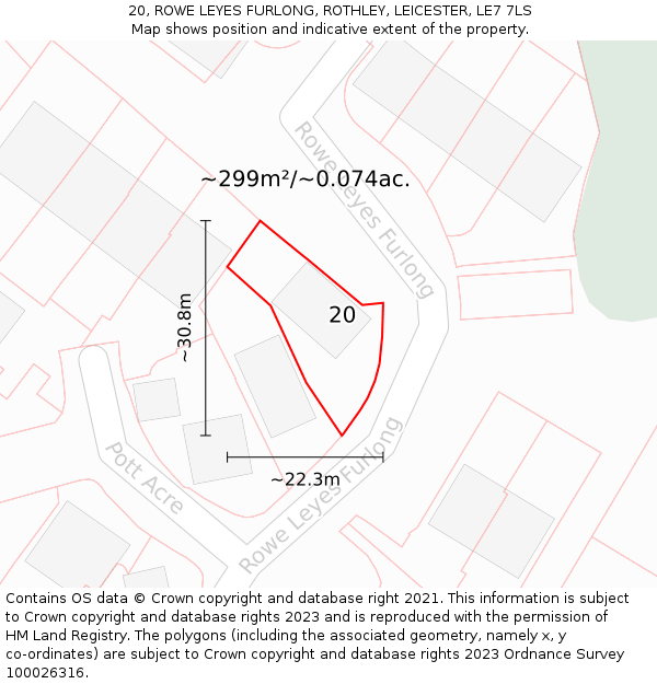 20, ROWE LEYES FURLONG, ROTHLEY, LEICESTER, LE7 7LS: Plot and title map