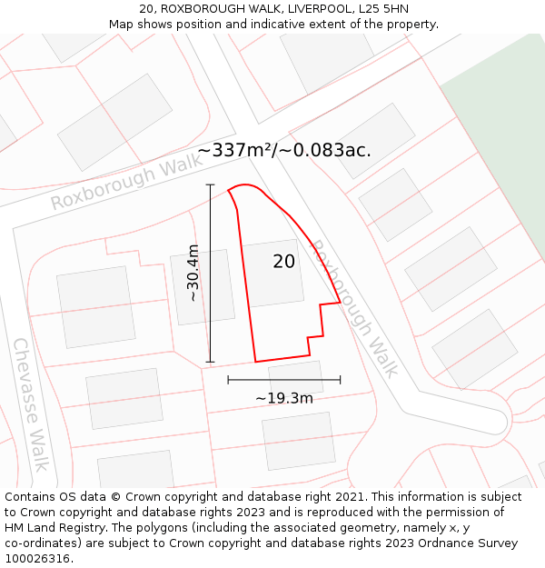 20, ROXBOROUGH WALK, LIVERPOOL, L25 5HN: Plot and title map