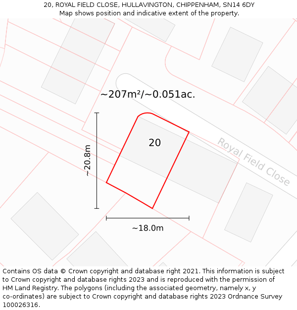 20, ROYAL FIELD CLOSE, HULLAVINGTON, CHIPPENHAM, SN14 6DY: Plot and title map