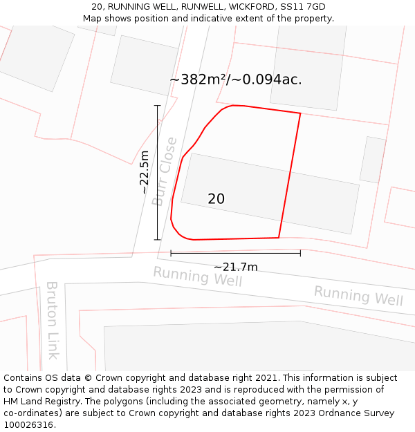 20, RUNNING WELL, RUNWELL, WICKFORD, SS11 7GD: Plot and title map