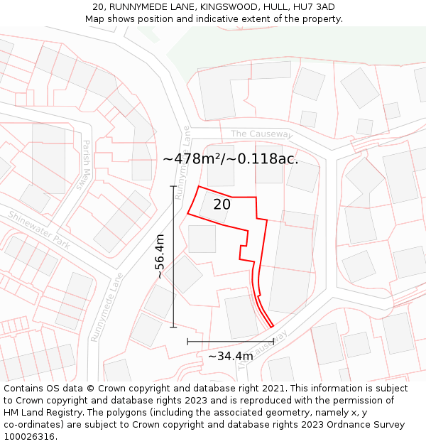 20, RUNNYMEDE LANE, KINGSWOOD, HULL, HU7 3AD: Plot and title map
