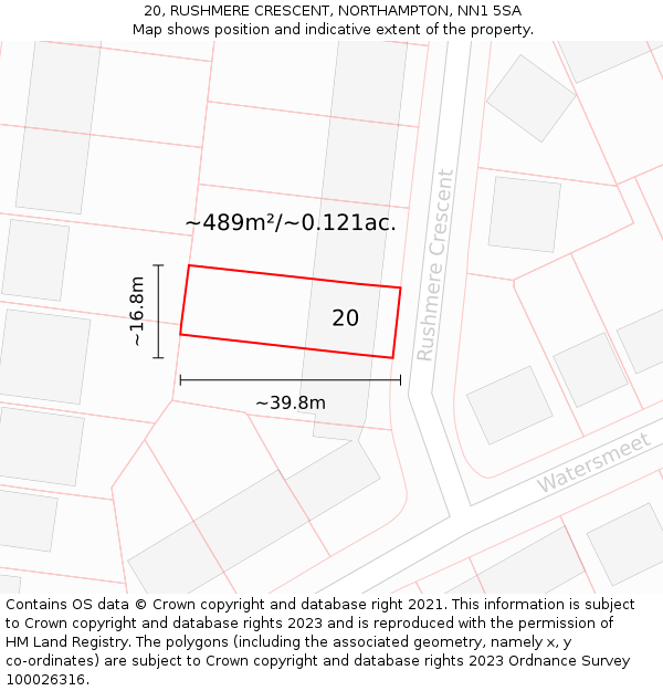 20, RUSHMERE CRESCENT, NORTHAMPTON, NN1 5SA: Plot and title map