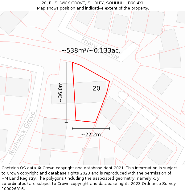 20, RUSHWICK GROVE, SHIRLEY, SOLIHULL, B90 4XL: Plot and title map