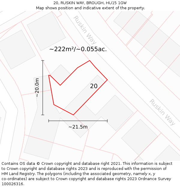 20, RUSKIN WAY, BROUGH, HU15 1GW: Plot and title map