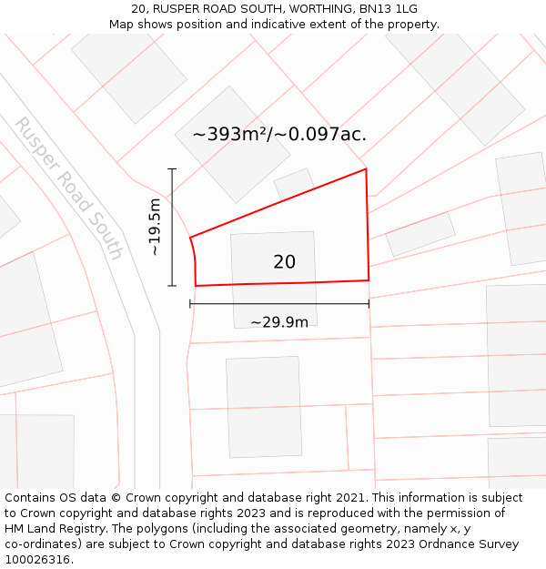 20, RUSPER ROAD SOUTH, WORTHING, BN13 1LG: Plot and title map