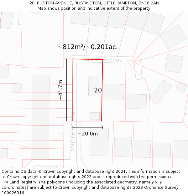 20, RUSTON AVENUE, RUSTINGTON, LITTLEHAMPTON, BN16 2AN: Plot and title map