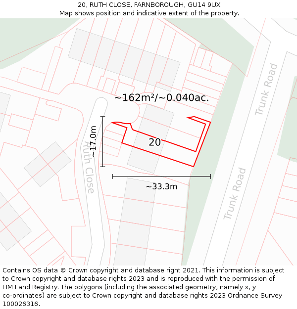 20, RUTH CLOSE, FARNBOROUGH, GU14 9UX: Plot and title map