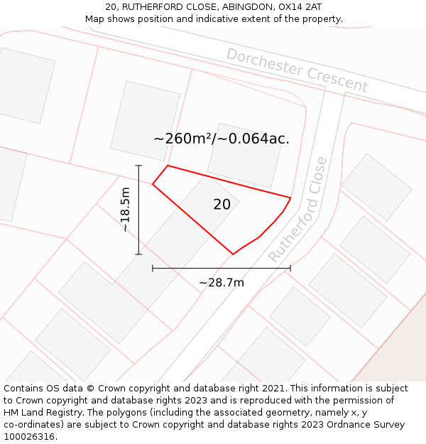20, RUTHERFORD CLOSE, ABINGDON, OX14 2AT: Plot and title map