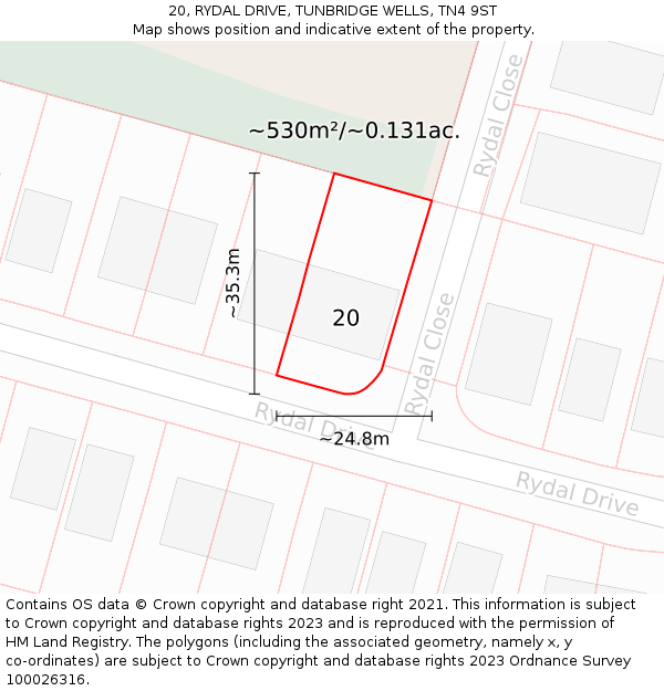 20, RYDAL DRIVE, TUNBRIDGE WELLS, TN4 9ST: Plot and title map