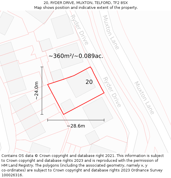 20, RYDER DRIVE, MUXTON, TELFORD, TF2 8SX: Plot and title map