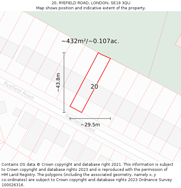 20, RYEFIELD ROAD, LONDON, SE19 3QU: Plot and title map
