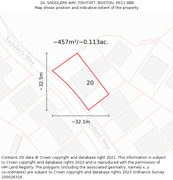 20, SADDLERS WAY, FISHTOFT, BOSTON, PE21 0BB: Plot and title map
