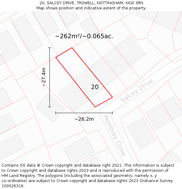 20, SALCEY DRIVE, TROWELL, NOTTINGHAM, NG9 3RN: Plot and title map