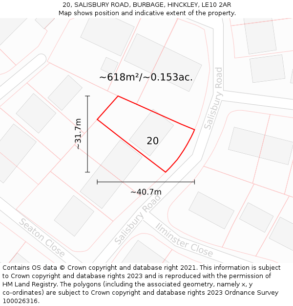 20, SALISBURY ROAD, BURBAGE, HINCKLEY, LE10 2AR: Plot and title map