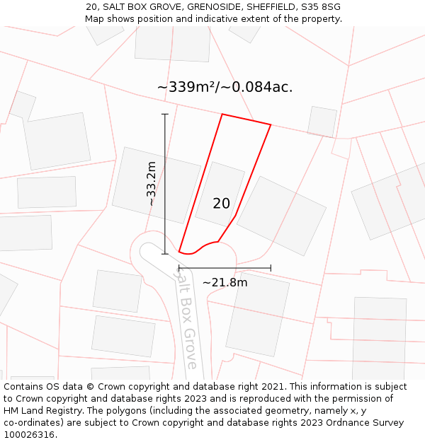 20, SALT BOX GROVE, GRENOSIDE, SHEFFIELD, S35 8SG: Plot and title map