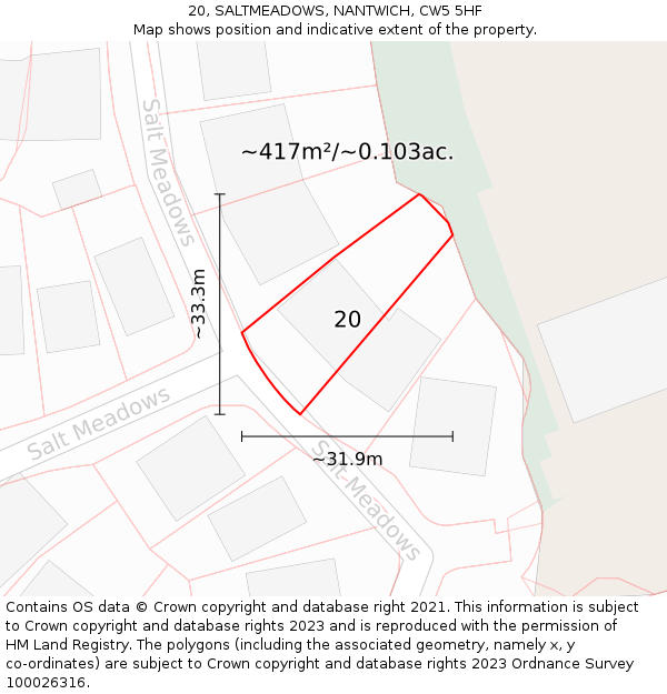 20, SALTMEADOWS, NANTWICH, CW5 5HF: Plot and title map