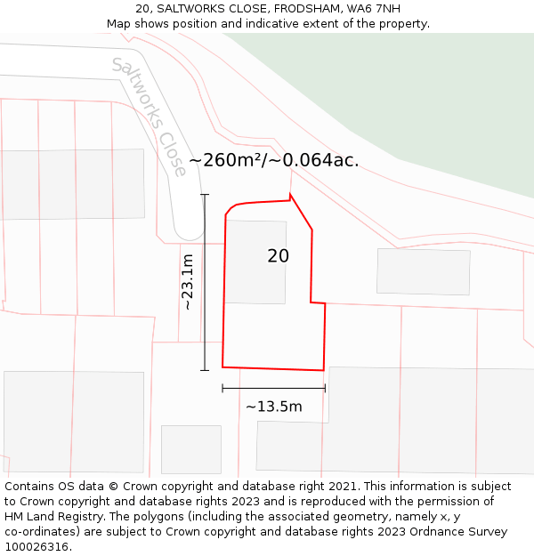 20, SALTWORKS CLOSE, FRODSHAM, WA6 7NH: Plot and title map