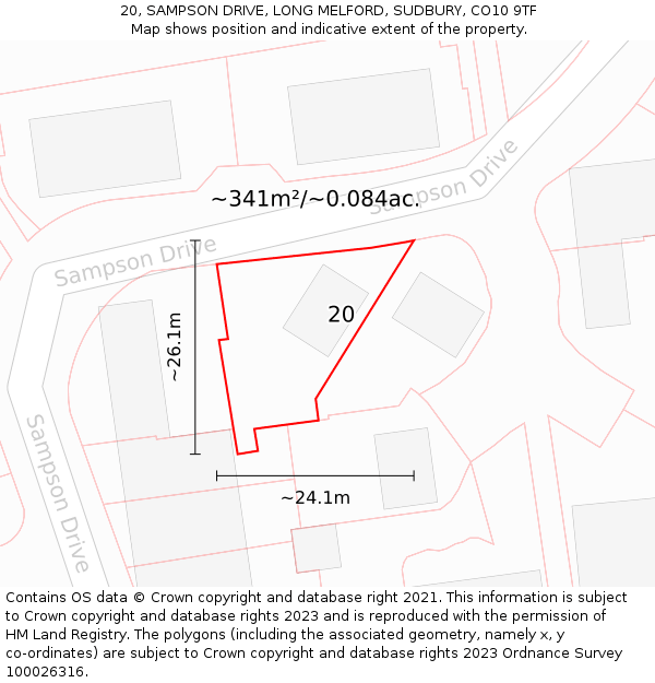 20, SAMPSON DRIVE, LONG MELFORD, SUDBURY, CO10 9TF: Plot and title map