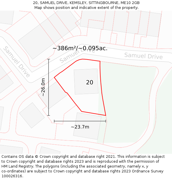 20, SAMUEL DRIVE, KEMSLEY, SITTINGBOURNE, ME10 2GB: Plot and title map