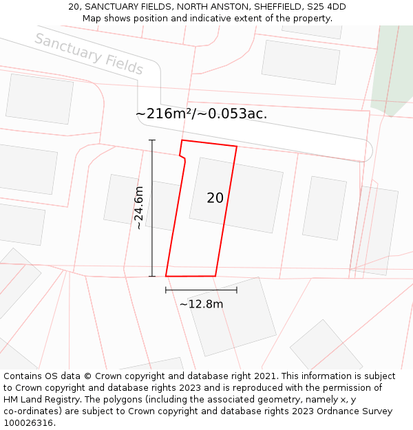 20, SANCTUARY FIELDS, NORTH ANSTON, SHEFFIELD, S25 4DD: Plot and title map